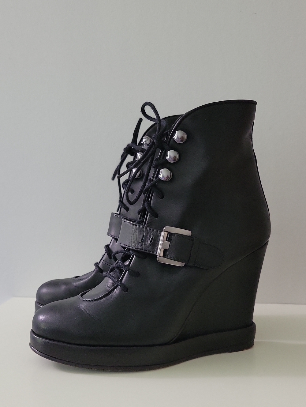 Surface To Air Black Buckle Wedge Booties Size 36